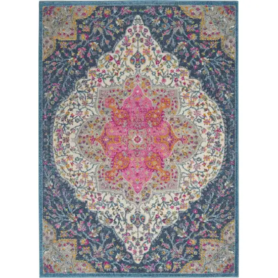 Blue and Pink Medallion Area Rug Photo 1