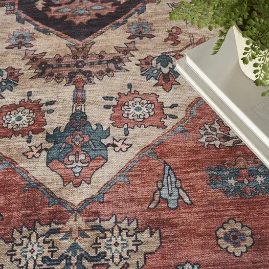 Blue and Red Oriental Power Loom Distressed Washable Non Skid Area Rug Photo 9