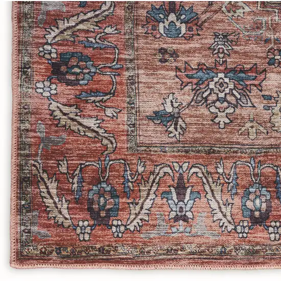 Blue and Red Oriental Power Loom Distressed Washable Non Skid Area Rug Photo 8
