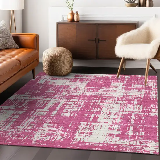 Blush And Ivory Abstract Washable Indoor Outdoor Area Rug Photo 8