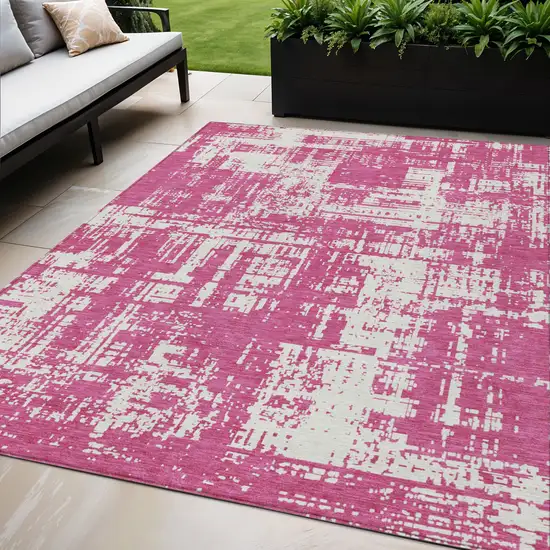 Blush And Ivory Abstract Washable Indoor Outdoor Area Rug Photo 1