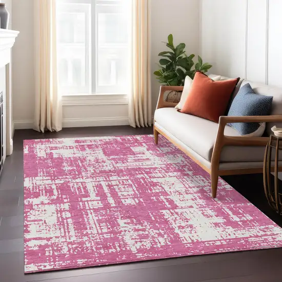 Blush And Ivory Abstract Washable Indoor Outdoor Area Rug Photo 9