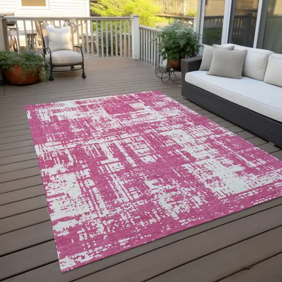 Blush And Ivory Abstract Washable Indoor Outdoor Area Rug Photo 6