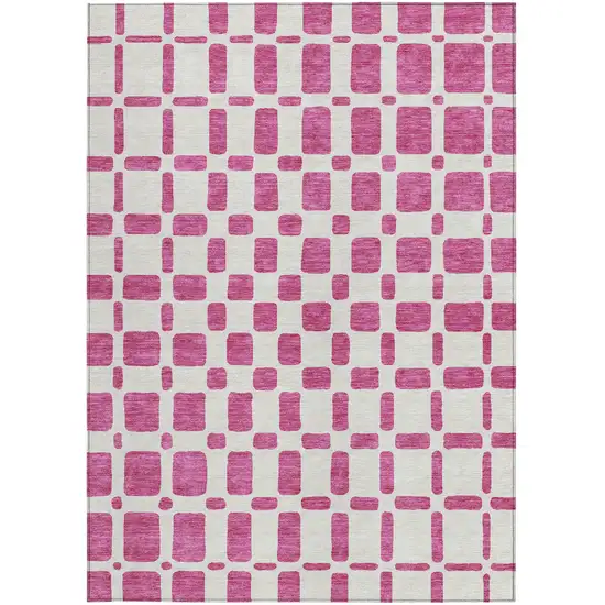 Blush And Ivory Geometric Washable Indoor Outdoor Area Rug Photo 8
