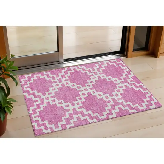Blush And Ivory Geometric Washable Indoor Outdoor Area Rug Photo 1