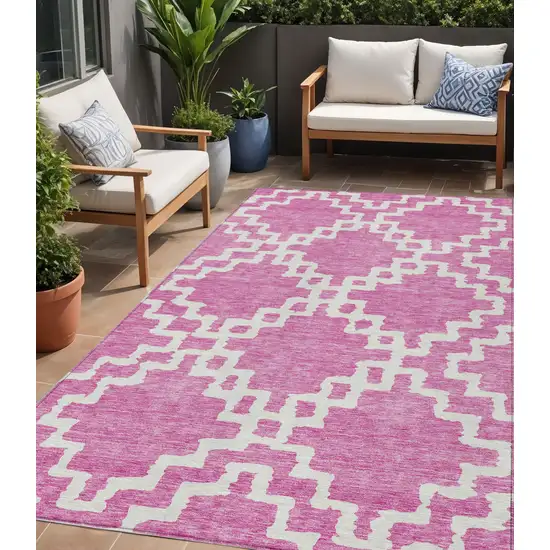 Blush And Ivory Geometric Washable Indoor Outdoor Area Rug Photo 1