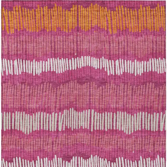 Blush Ivory And Brown Striped Washable Indoor Outdoor Area Rug Photo 8