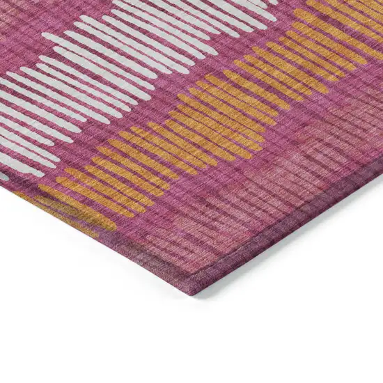 Blush Ivory And Brown Striped Washable Indoor Outdoor Area Rug Photo 5
