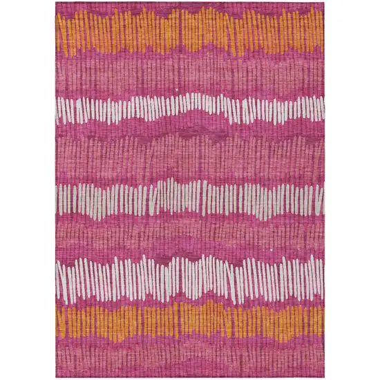 Blush Ivory And Brown Striped Washable Indoor Outdoor Area Rug Photo 2