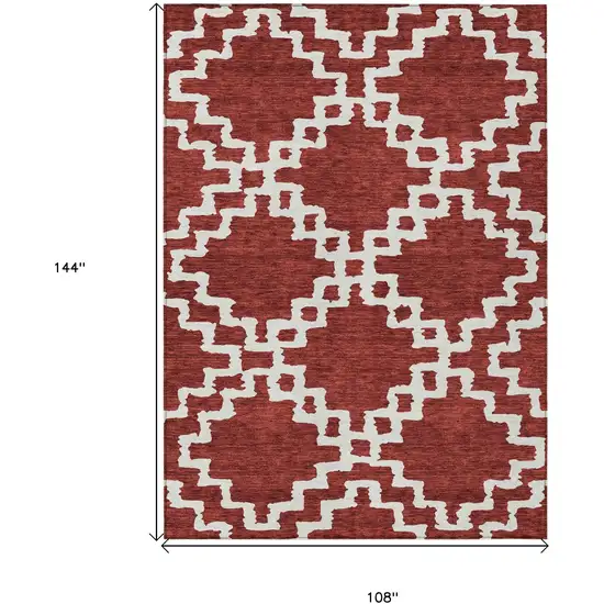Brick Red And Ivory Geometric Washable Indoor Outdoor Area Rug Photo 3