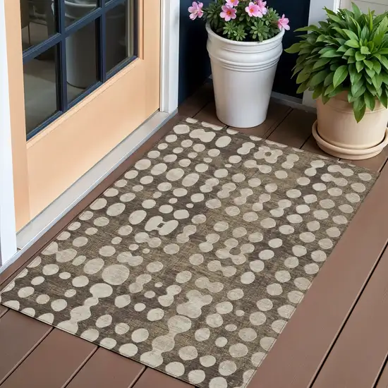 Brown And Beige Abstract Washable Indoor Outdoor Area Rug Photo 1