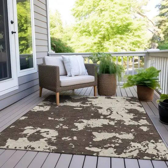 Brown And Beige Abstract Washable Indoor Outdoor Area Rug Photo 8