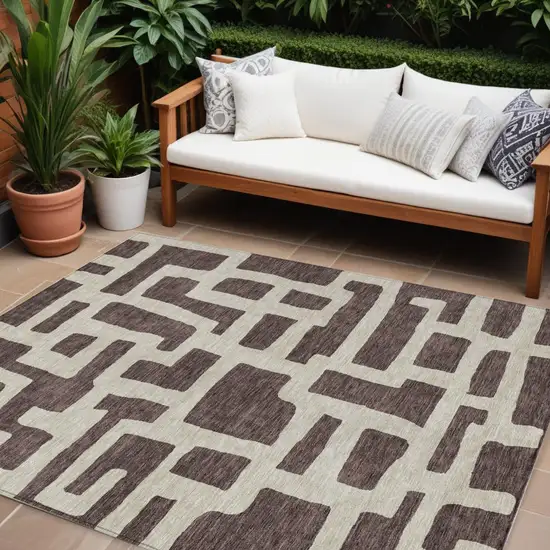 Brown And Beige Abstract Washable Indoor Outdoor Area Rug Photo 1