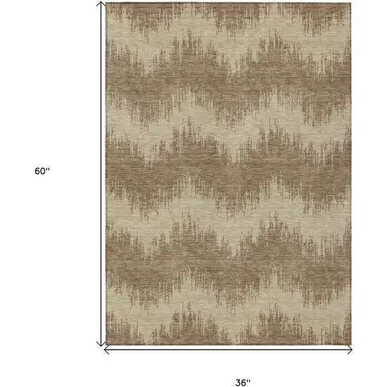 Brown And Beige Chevron Washable Indoor Outdoor Area Rug Photo 3