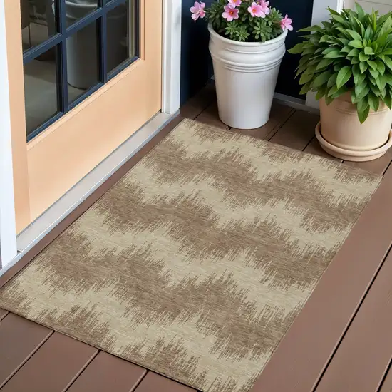 Brown And Beige Chevron Washable Indoor Outdoor Area Rug Photo 1