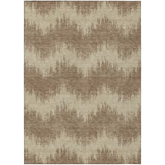 Brown And Beige Chevron Washable Indoor Outdoor Area Rug Photo 2