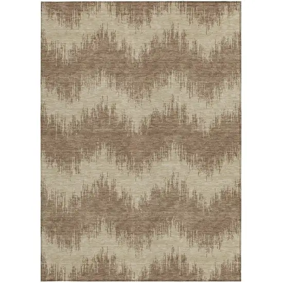 Brown And Beige Chevron Washable Indoor Outdoor Area Rug Photo 7