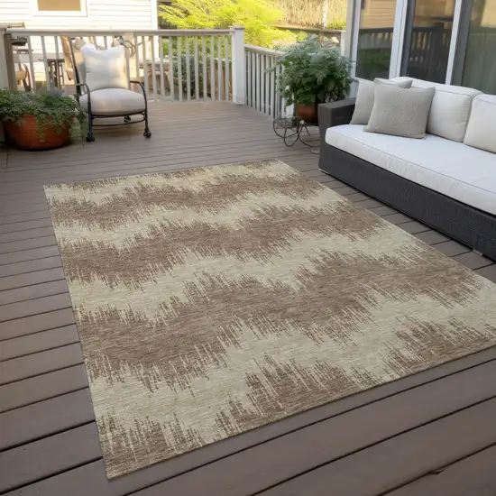 Brown And Beige Chevron Washable Indoor Outdoor Area Rug Photo 8