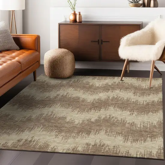 Brown And Beige Chevron Washable Indoor Outdoor Area Rug Photo 9