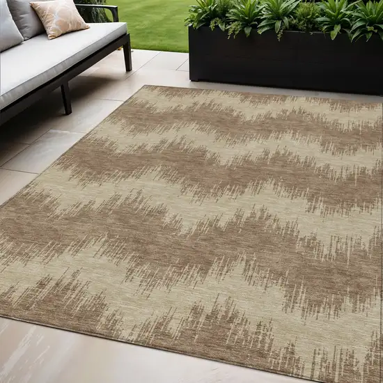 Brown And Beige Chevron Washable Indoor Outdoor Area Rug Photo 1
