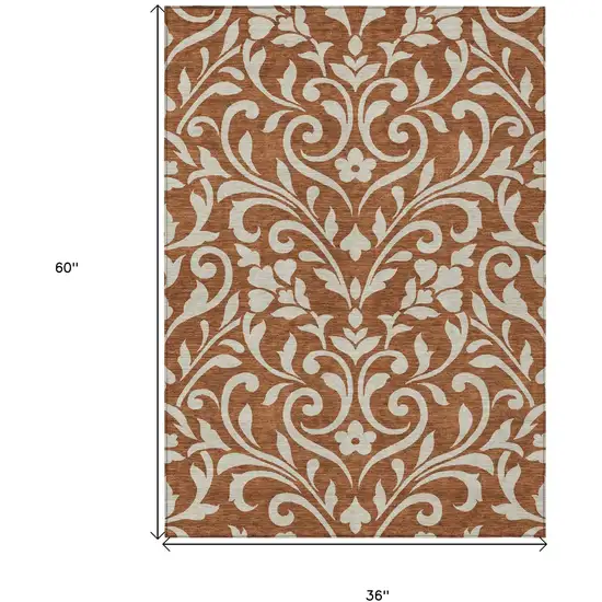 Brown And Beige Floral Washable Indoor Outdoor Area Rug Photo 3