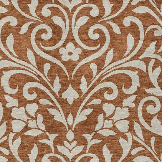 Brown And Beige Floral Washable Indoor Outdoor Area Rug Photo 6