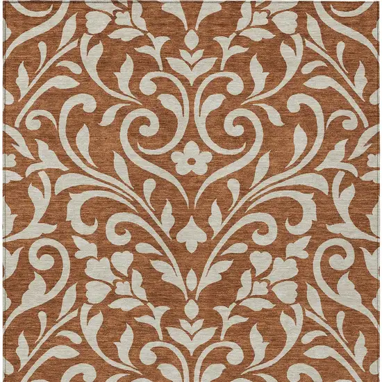 Brown And Beige Floral Washable Indoor Outdoor Area Rug Photo 7