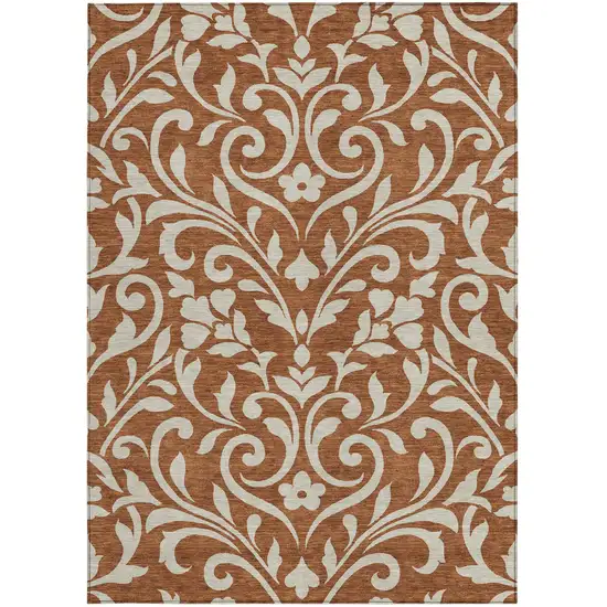 Brown And Beige Floral Washable Indoor Outdoor Area Rug Photo 6