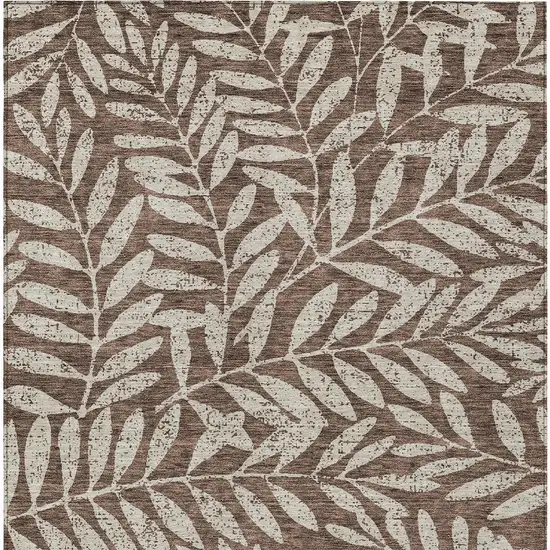 Brown And Beige Floral Washable Indoor Outdoor Area Rug Photo 7