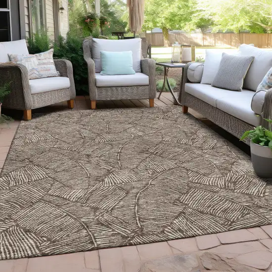 Brown And Beige Floral Washable Indoor Outdoor Area Rug Photo 9