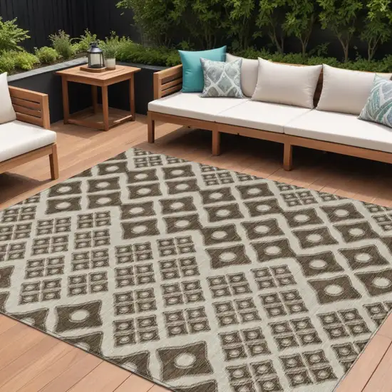 Brown And Beige Geometric Washable Indoor Outdoor Area Rug Photo 1
