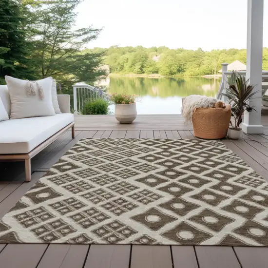 Brown And Beige Geometric Washable Indoor Outdoor Area Rug Photo 9