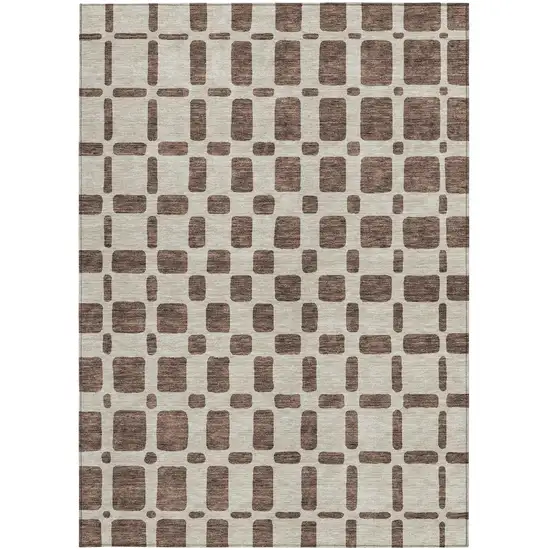 Brown And Beige Geometric Washable Indoor Outdoor Area Rug Photo 6