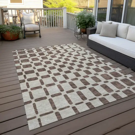 Brown And Beige Geometric Washable Indoor Outdoor Area Rug Photo 7