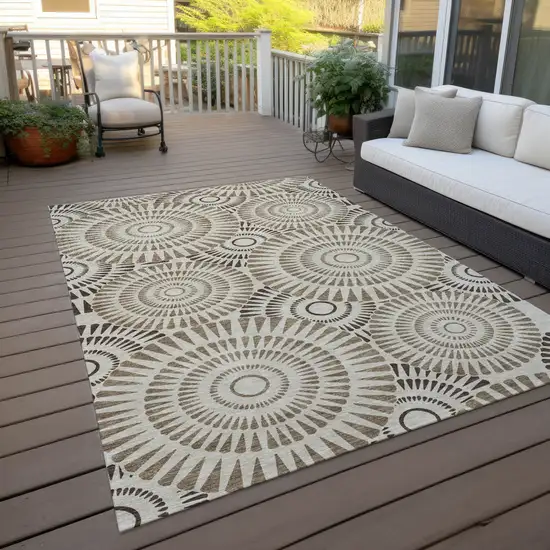 Brown And Beige Geometric Washable Indoor Outdoor Area Rug Photo 9