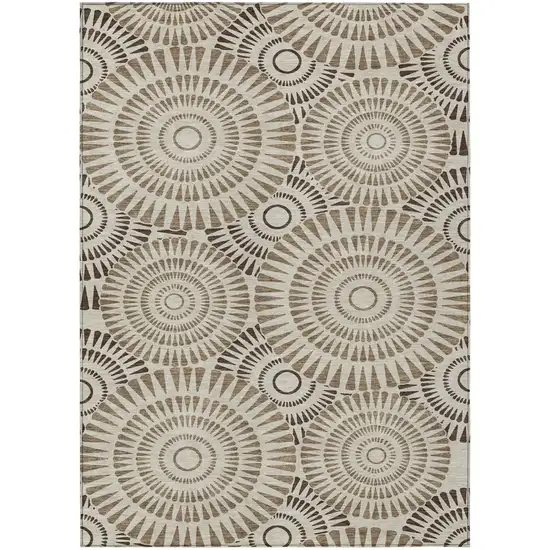 Brown And Beige Geometric Washable Indoor Outdoor Area Rug Photo 2