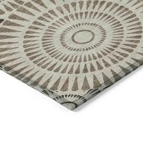 Brown And Beige Geometric Washable Indoor Outdoor Area Rug Photo 5