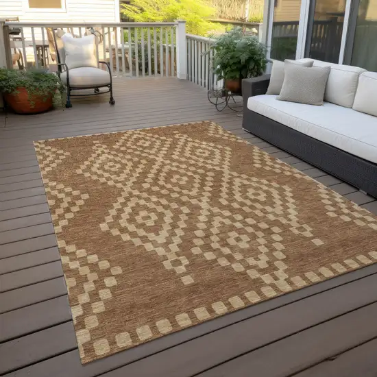 Brown And Beige Geometric Washable Indoor Outdoor Area Rug Photo 8