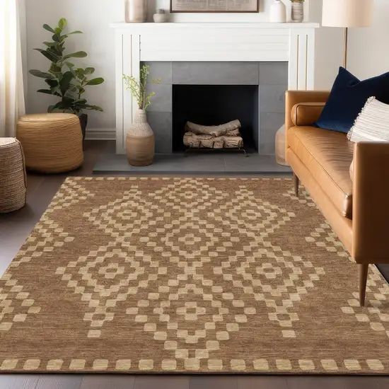 Brown And Beige Geometric Washable Indoor Outdoor Area Rug Photo 9