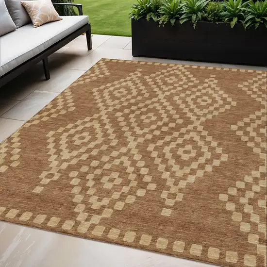 Brown And Beige Geometric Washable Indoor Outdoor Area Rug Photo 1