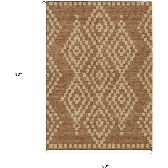 Brown And Beige Geometric Washable Indoor Outdoor Area Rug Photo 3