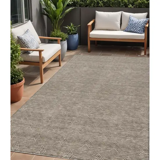 Brown And Beige Geometric Washable Indoor Outdoor Area Rug Photo 1