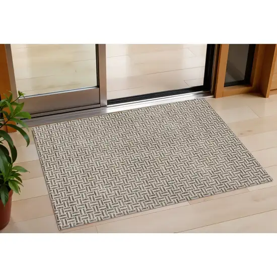 Brown And Beige Geometric Washable Indoor Outdoor Area Rug Photo 1