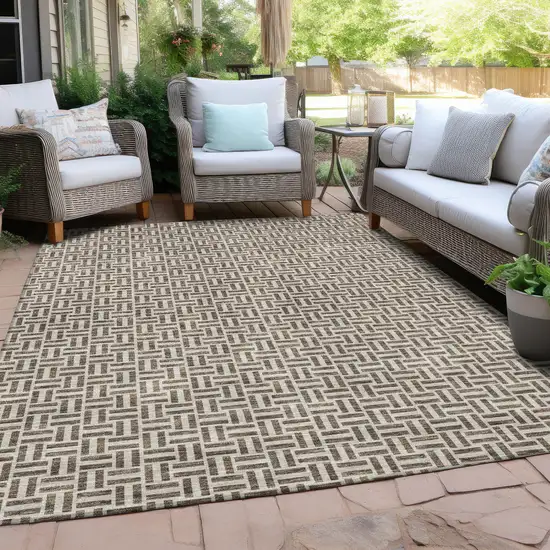 Brown And Beige Geometric Washable Indoor Outdoor Area Rug Photo 8