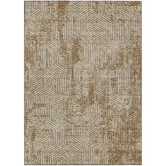 Brown And Beige Geometric Washable Indoor Outdoor Area Rug Photo 2