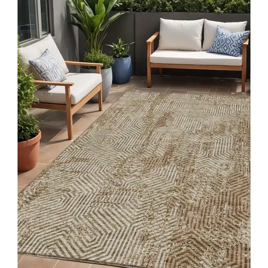 Brown And Beige Geometric Washable Indoor Outdoor Area Rug Photo 1