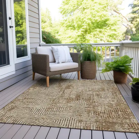 Brown And Beige Geometric Washable Indoor Outdoor Area Rug Photo 9
