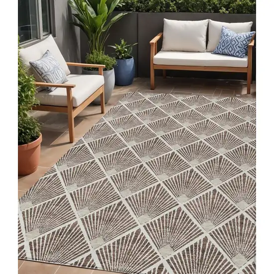 Brown And Beige Geometric Washable Indoor Outdoor Area Rug Photo 1