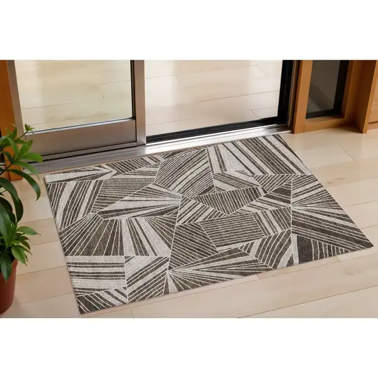 Brown And Beige Geometric Washable Indoor Outdoor Area Rug Photo 1