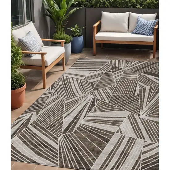 Brown And Beige Geometric Washable Indoor Outdoor Area Rug Photo 1